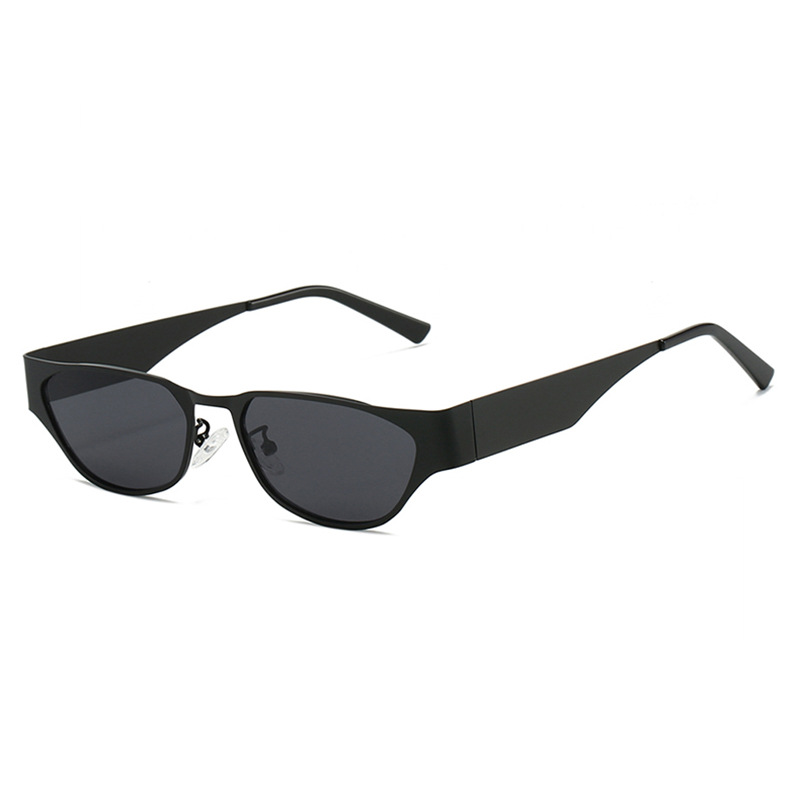 V888-ELOSUNG24374-202504011148-00 Black Frame Black and Gray Sheet Retro Cat-Eye Metal Sunglasses for Women - UV Protection Stylish Streetwear Shades - Image 1