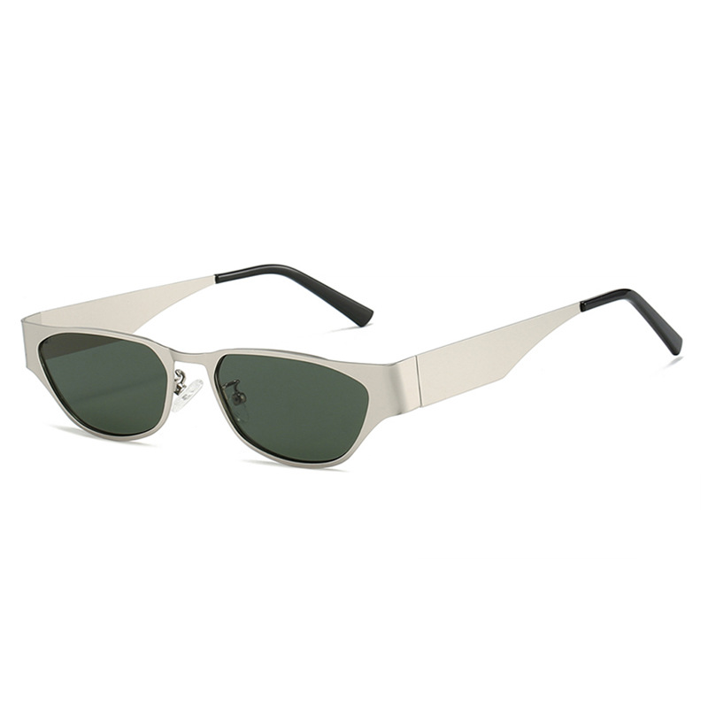 V888-ELOSUNG24376-202504011320-00 Silver Frame Green Sheet Retro Cat-Eye Metal Sunglasses for Women - UV Protection Stylish Streetwear Shades - Image 1