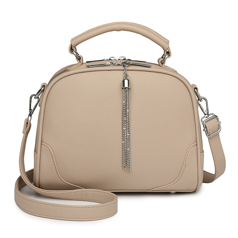 V888-ELOSUNG24388-202504011326-00 Khaki Chic Mini Round Crossbody Bag for Women - Elegant Handbag with Tassel Accent - Image 1