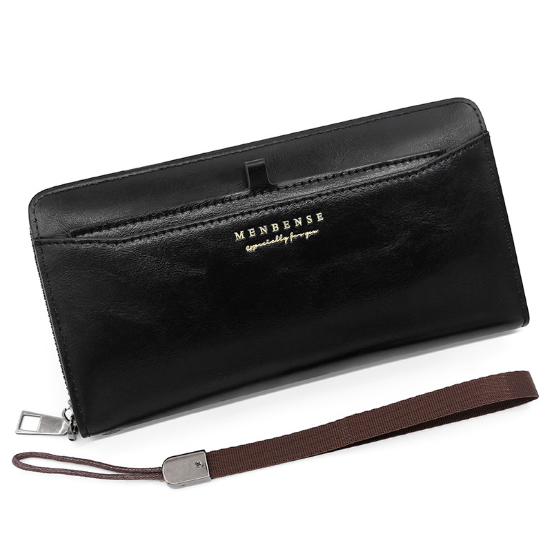 V888-ELOSUNG24448-202504031715-00 Black 2PCS Men's Premium Long Wallet - Business PU Leather Zip Around Card Holder with Multiple Slots & Pull-Tab Design - Image 1