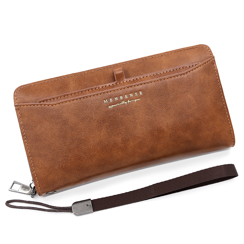 V888-ELOSUNG24450-202504031715-00 Light Brown 2PCS Men's Premium Long Wallet - Business PU Leather Zip Around Card Holder with Multiple Slots & Pull-Tab Design - Image 1