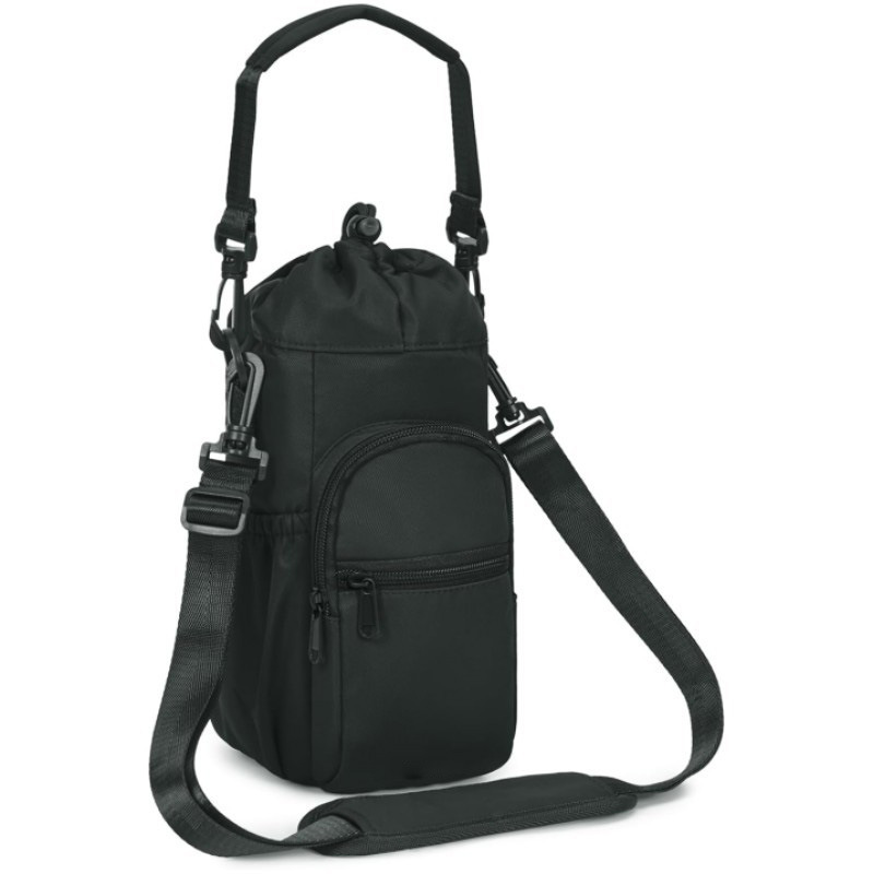 V888-ELOSUNG24505-202504141630-00 Black Insulated Cup Holder Bag with Adjustable Strap - Water Bottle Carrier with Lock Drawstring & Heatproof Handle - Image 1