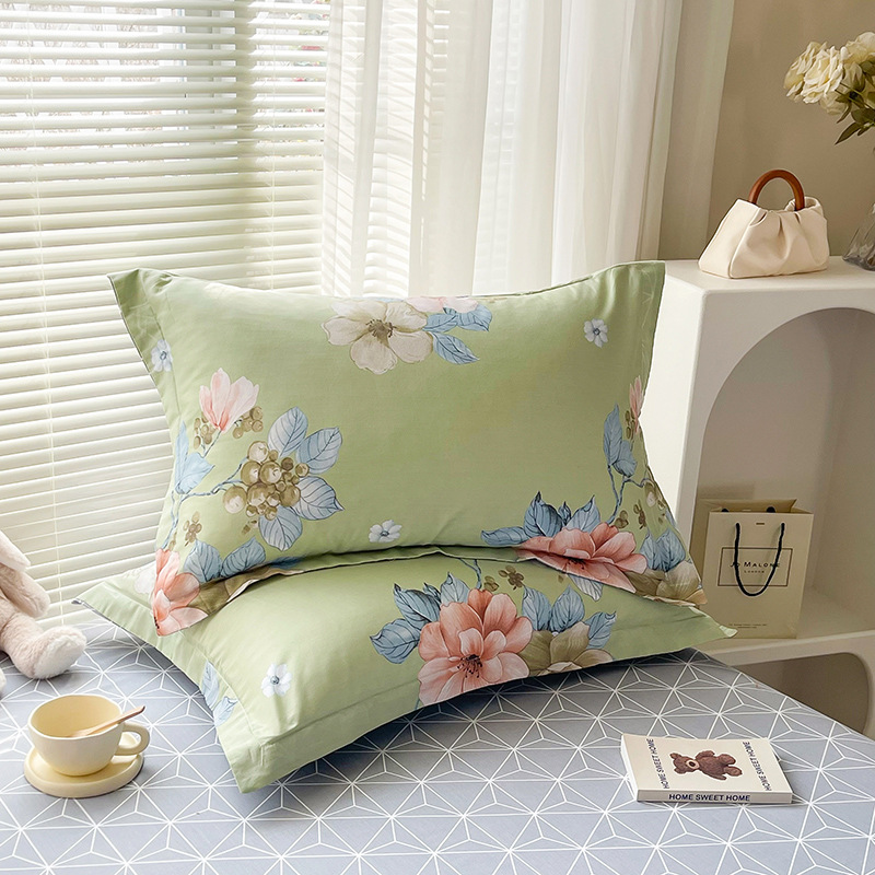 V888-ELOSUNG24527-202504141420-00 Seiya's Flower - Green 100% Cotton Pillowcase Set (Pack of 2) - Breathable Standard Size 48x74cm Pure Cotton Pillow Covers - Image 1
