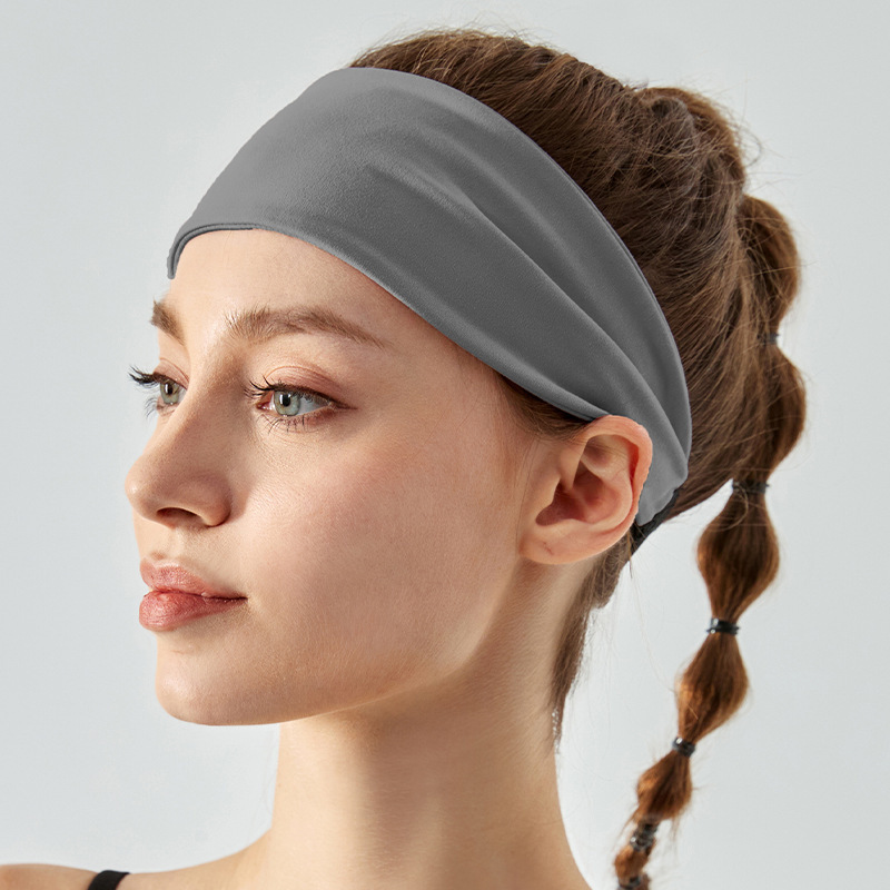 V888-ELOSUNG24544-202504141740-00 Grey Premium Wide Yoga Headband - Breathable Nylon/Spandex Sweat-Wicking Hair Band for Women (49cm Circumference) - Athletic Non-Slip Fitness Headwrap - Image 1