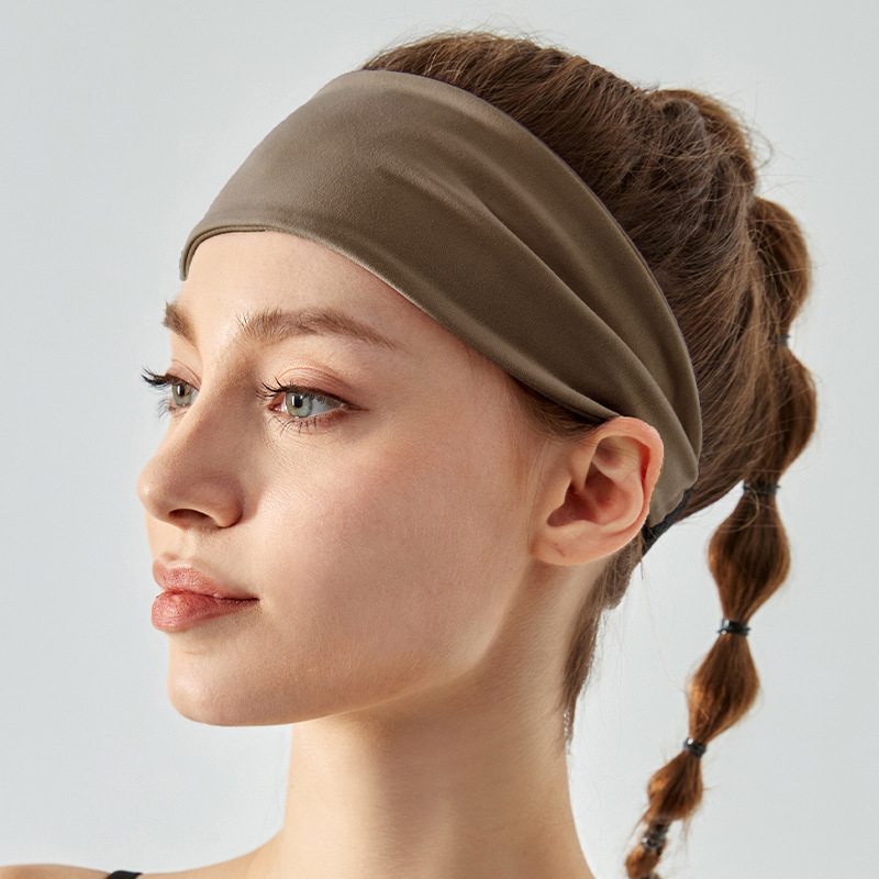 V888-ELOSUNG24545-202504141740-00 Coffee Premium Wide Yoga Headband - Breathable Nylon/Spandex Sweat-Wicking Hair Band for Women (49cm Circumference) - Athletic Non-Slip Fitness Headwrap - Image 1