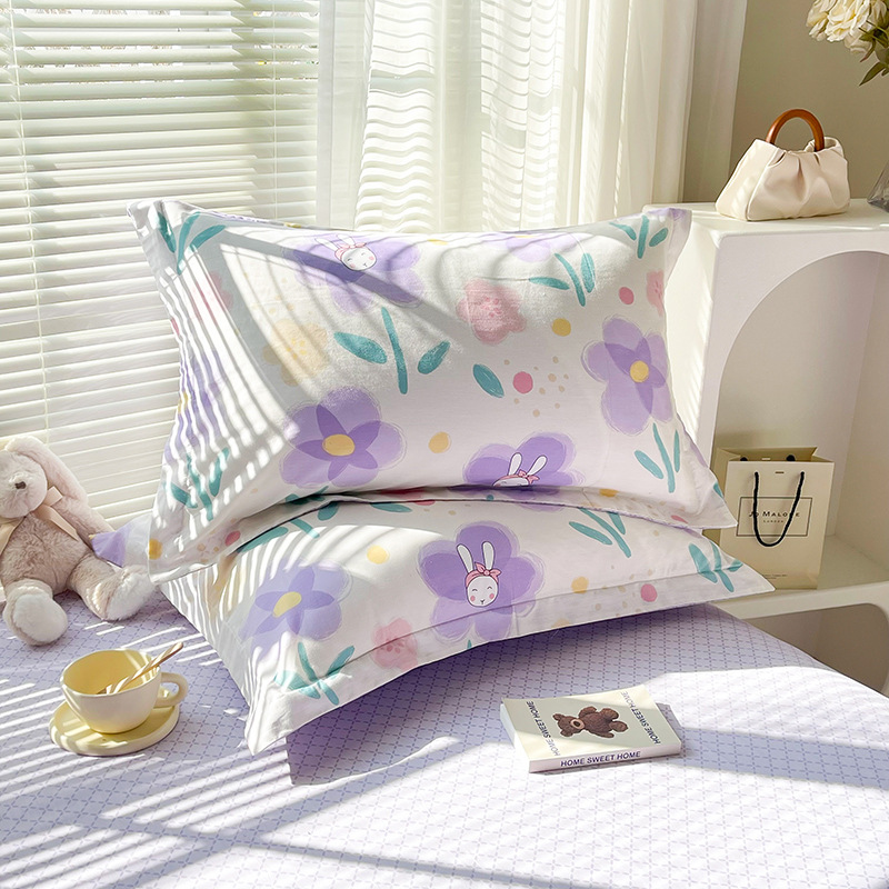 V888-ELOSUNG24554-202504141521-00 Purple Flower 100% Cotton Pillowcase Set (Pack of 2) - Breathable Standard Size 48x74cm Pure Cotton Pillow Covers - Image 1