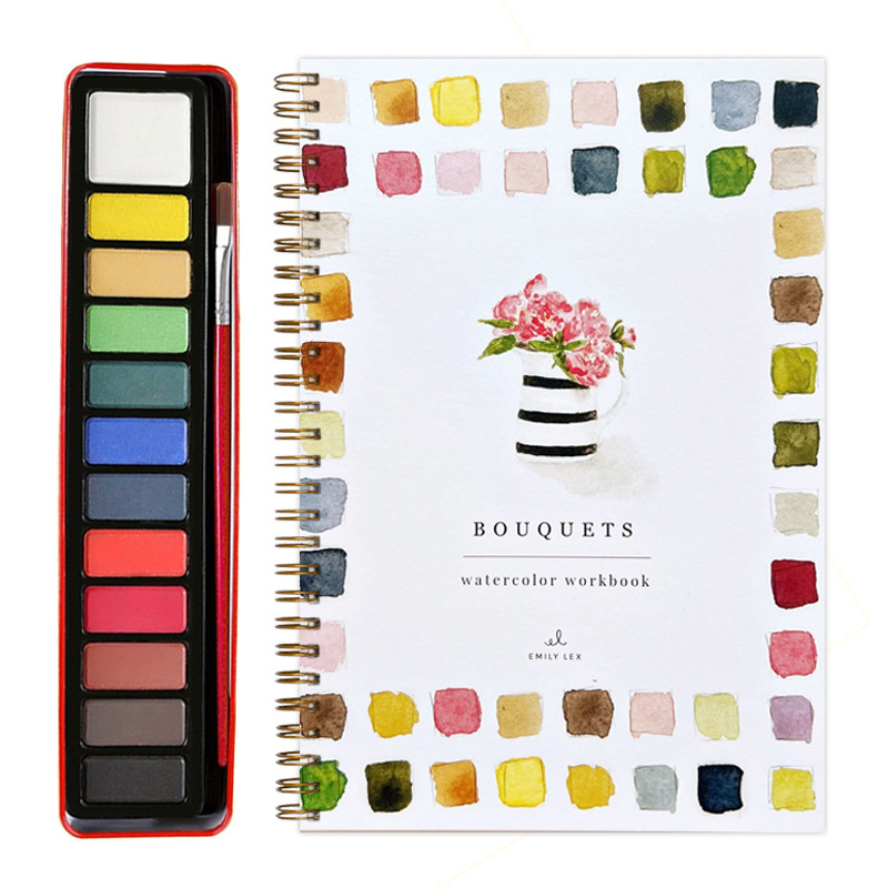 V888-ELOSUNG24565-202504141427-00 Bouquets 2-Pack Watercolor Painting Set - Premium Bird-Themed Coloring Books with Watercolor Paints (22.86x16.51cm) - Artist-Grade Workbook Kit - Image 1