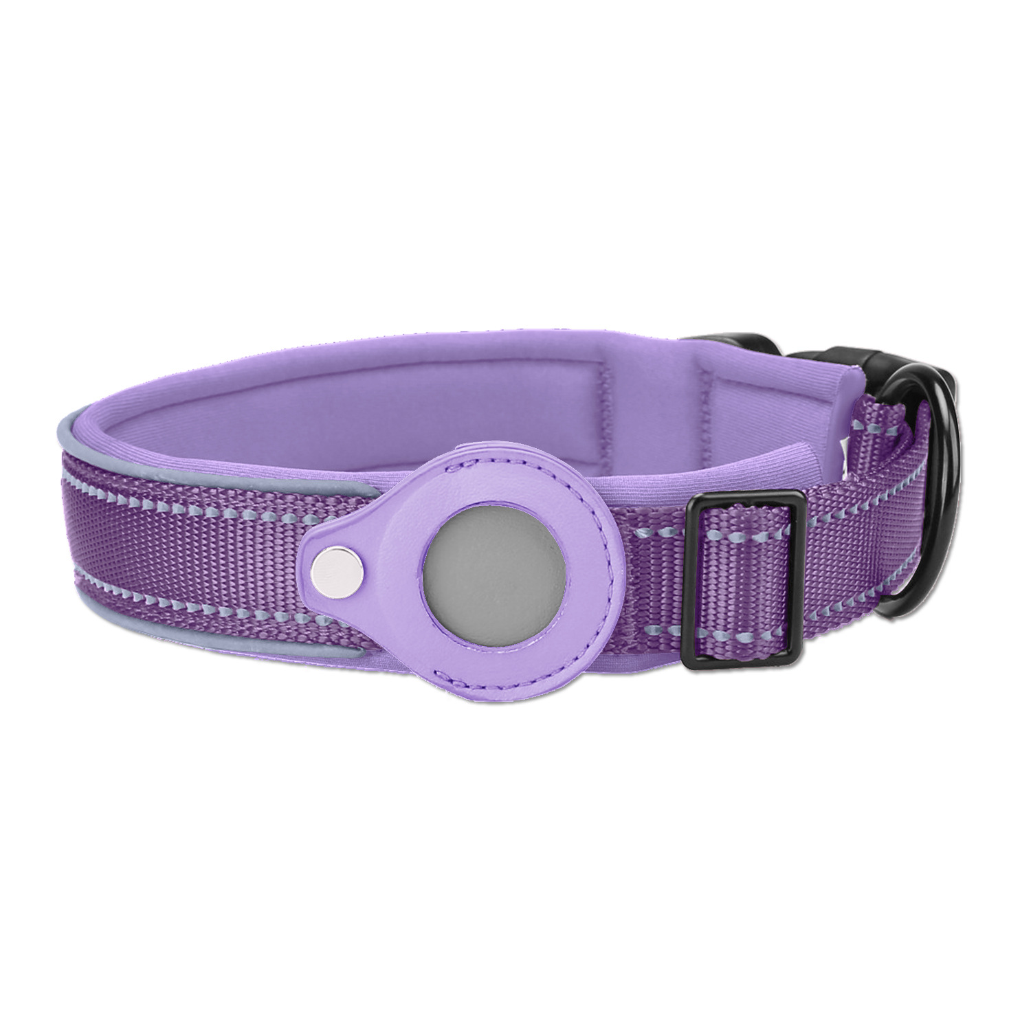 V888-ELOSUNG24647-202504141546-00 XL Purple Secure Nylon Dog Collar with Built-in Apple AirTag (not included) Holder Case - Pet Tracker Accessory - Image 1