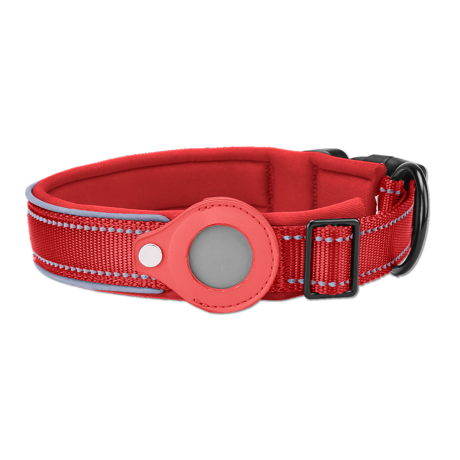 V888-ELOSUNG24660-202504141616-00 S Red Secure Nylon Dog Collar with Built-in Apple AirTag (not included) Holder Case - Pet Tracker Accessory - Image 1