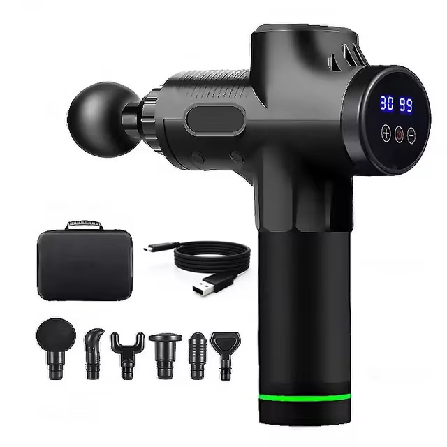 V888-ELOSUNG24728-202504171825-00 Black Deep Tissue Percussion Massage Gun - 30 Speeds, 6 Heads, Type-C Charging - Image 1