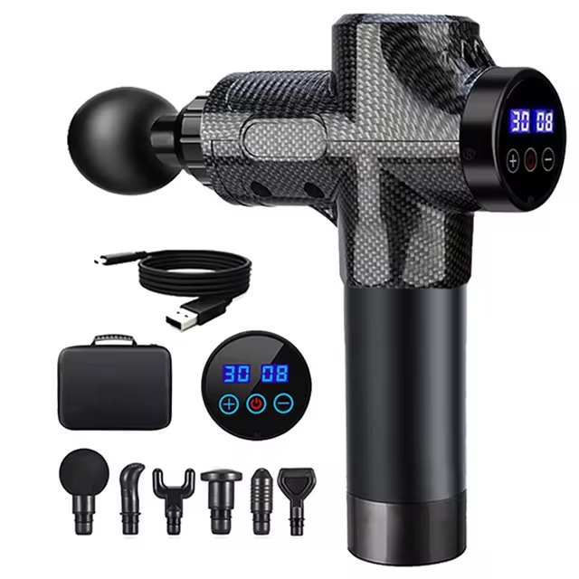 V888-ELOSUNG24729-202504171825-00 Carbon Fiber Deep Tissue Percussion Massage Gun - 30 Speeds, 6 Heads, Type-C Charging - Image 1