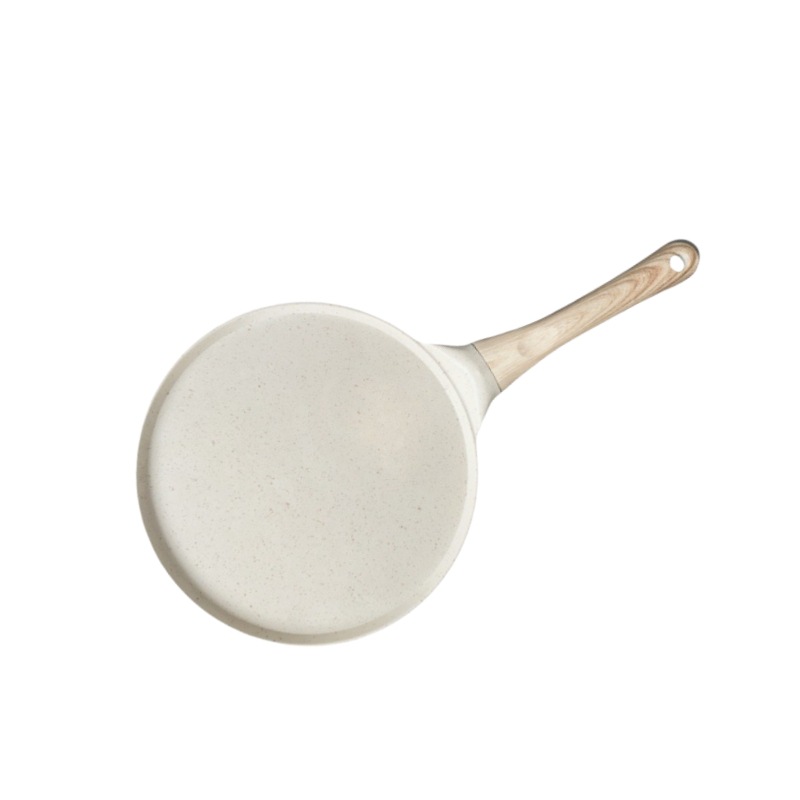V888-ELOSUNG24791-202504171632-00 Beige Large Flat + Wood Grain Handle (Gas Model) Non-Stick Pancake Pan - 7-Hole Fun Shapes Breakfast Griddle (27cm) - Image 1