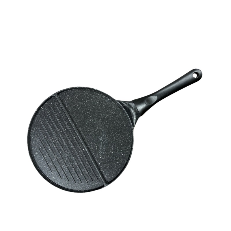 V888-ELOSUNG24796-202504171635-00 Black Double Compartment + Black Handle Non-Stick Pancake Pan - 7-Hole Fun Shapes Breakfast Griddle (27cm) - Image 1