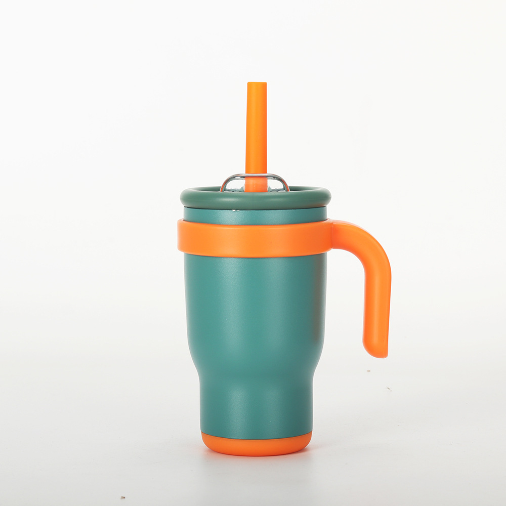 V888-ELOSUNG24856-202504211212-00 Green 14oz Insulated Tumbler with Handle & Straw - 304 Stainless Steel Car Cup (Contrast Color) - Image 1