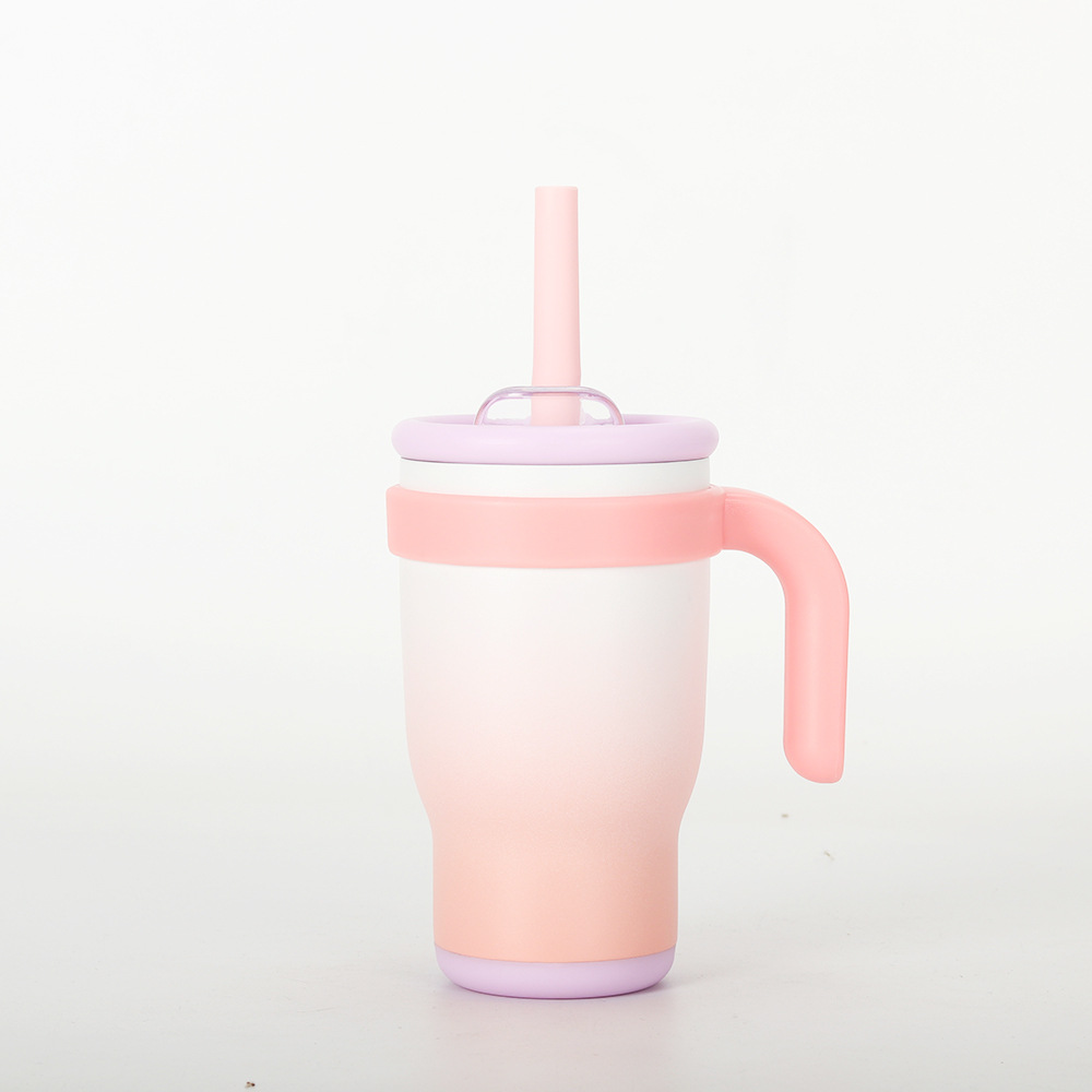 V888-ELOSUNG24857-202504211212-00 Peach Pink Gradient 14oz Insulated Tumbler with Handle & Straw - 304 Stainless Steel Car Cup (Contrast Color) - Image 1