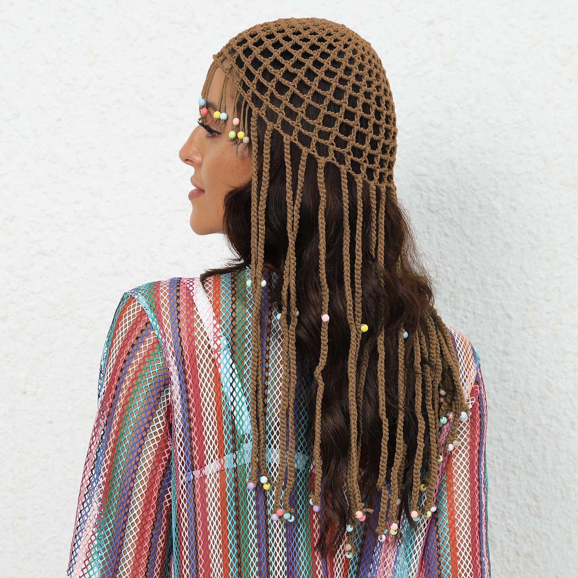 V888-ELOSUNG24911-202504211311-00 Coffee Boho Hand-Crocheted Tassel Sun Hat - Lightweight Breathable Beach Cap (Fits 55-60cm) - Image 1