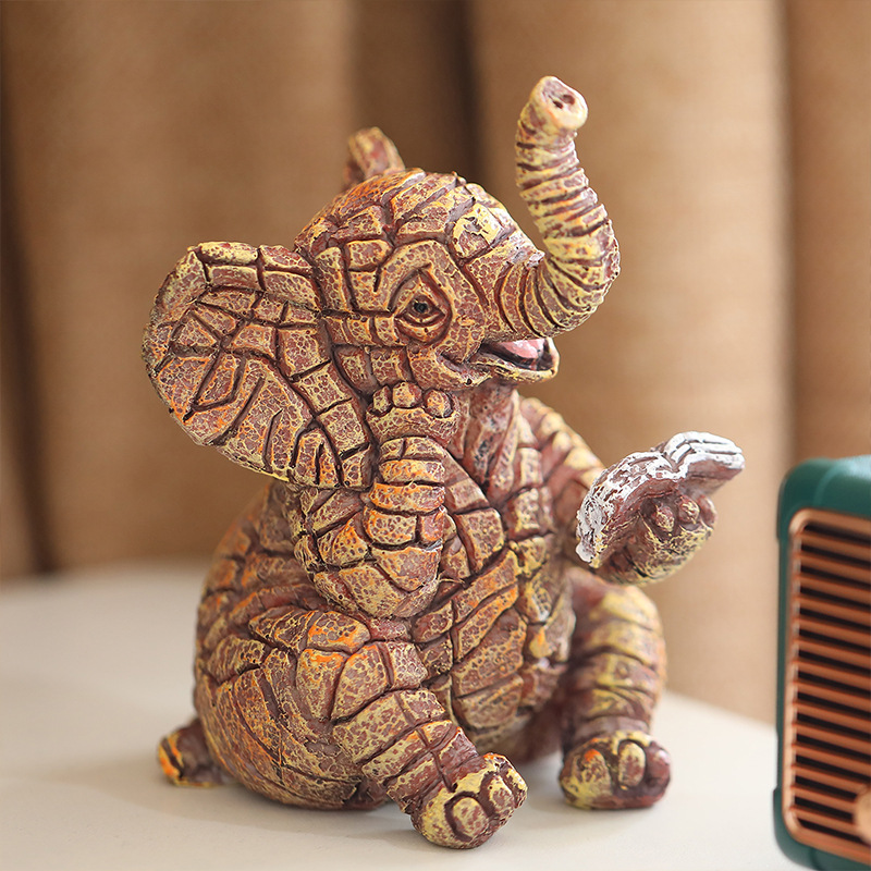 V888-ELOSUNG24936-202504211327-00 2 PCS Textured Resin Elephant Figurine - Decorative Stone-Look Statue for Home & Garden Decor - Image 1