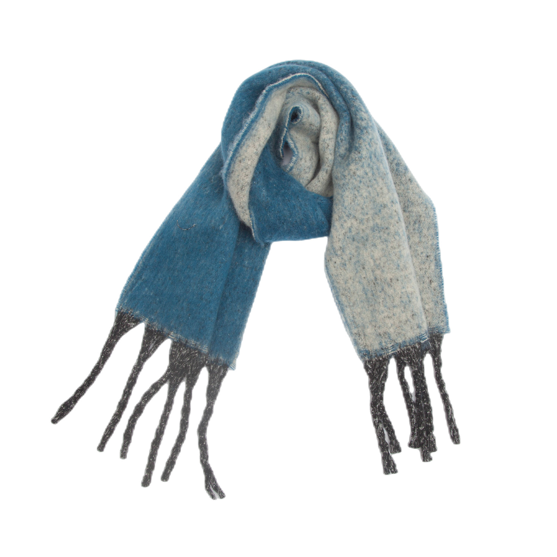 V888-ELOSUNG24991-202504221152-00 Blue Plush Gradient Winter Scarf Shawl - Thick Textured Circle Yarn with Chunky Tassels - 185cm x 40cm - Image 1