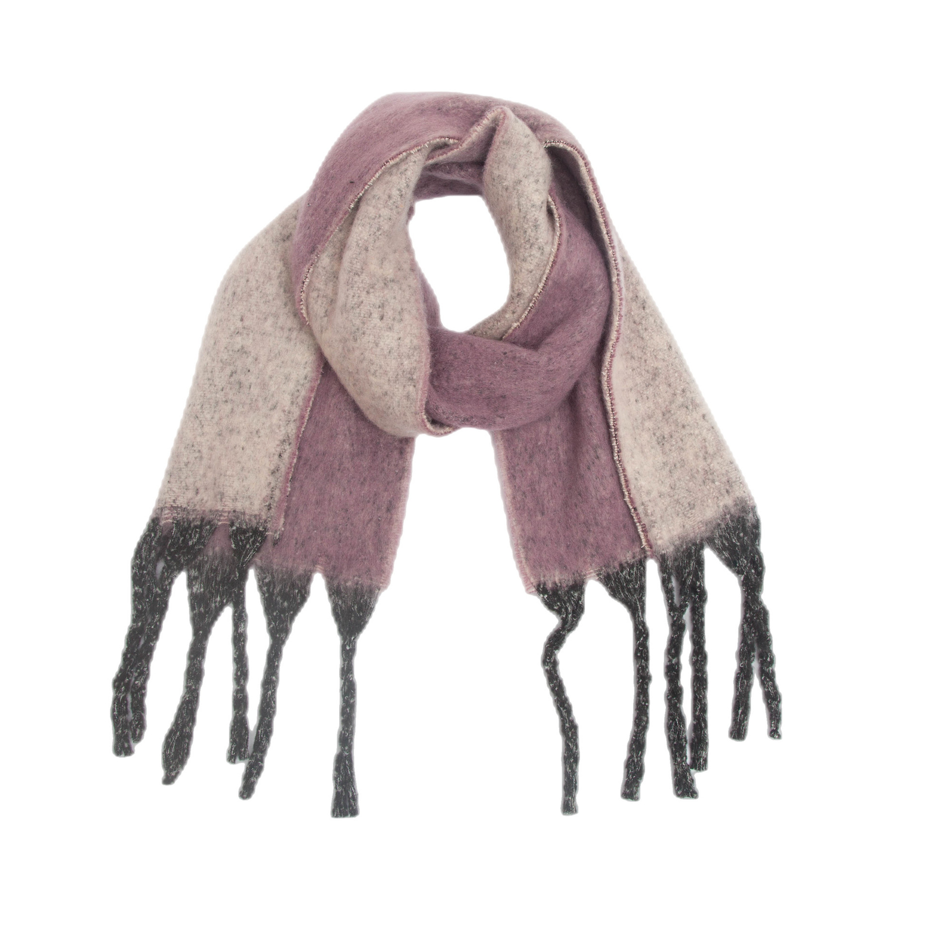 V888-ELOSUNG24993-202504221152-00 Purple Plush Gradient Winter Scarf Shawl - Thick Textured Circle Yarn with Chunky Tassels - 185cm x 40cm - Image 1