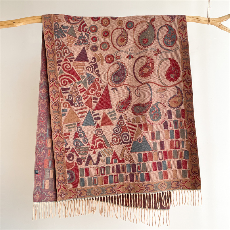 V888-ELOSUNG24995-202504221153-00 Pink Bohemian Paisley Print Scarf - Large Lightweight Shawl Wrap - 200cm x 65cm - Image 1