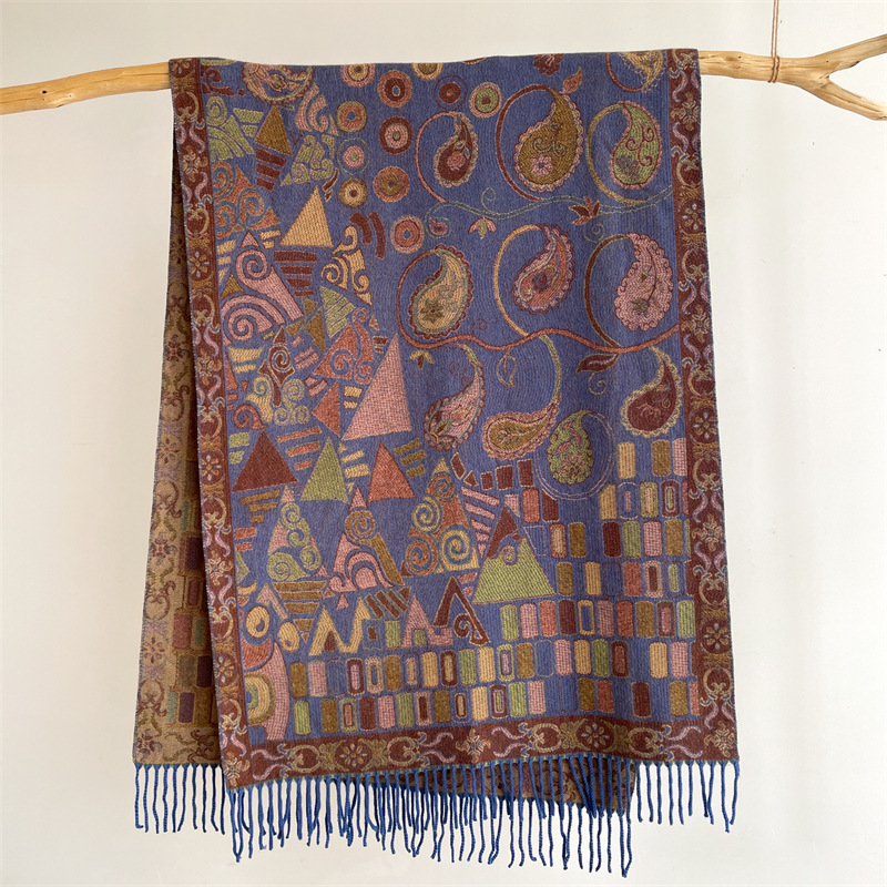 V888-ELOSUNG24997-202504221205-00 Light Blue Bohemian Paisley Print Scarf - Large Lightweight Shawl Wrap - 200cm x 65cm - Image 1