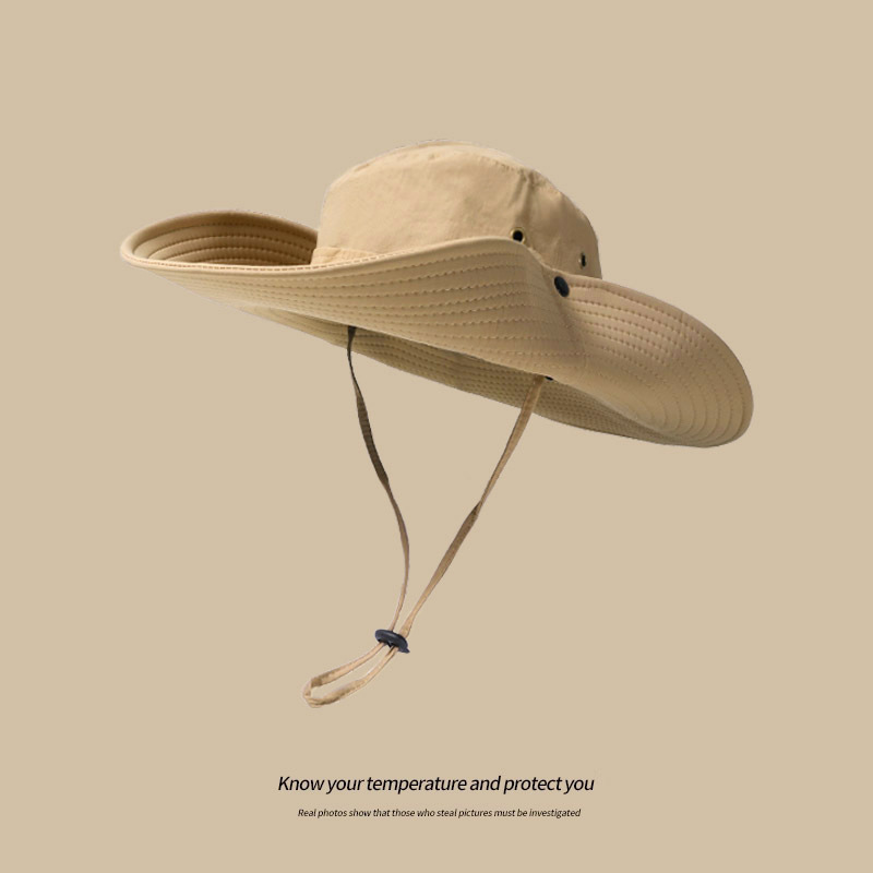 V888-ELOSUNG25106-202504141646-00 Water-Repellent Wide-Brim Bucket Hat with Adjustable Chin Strap - Sun Protection Khaki - Image 1