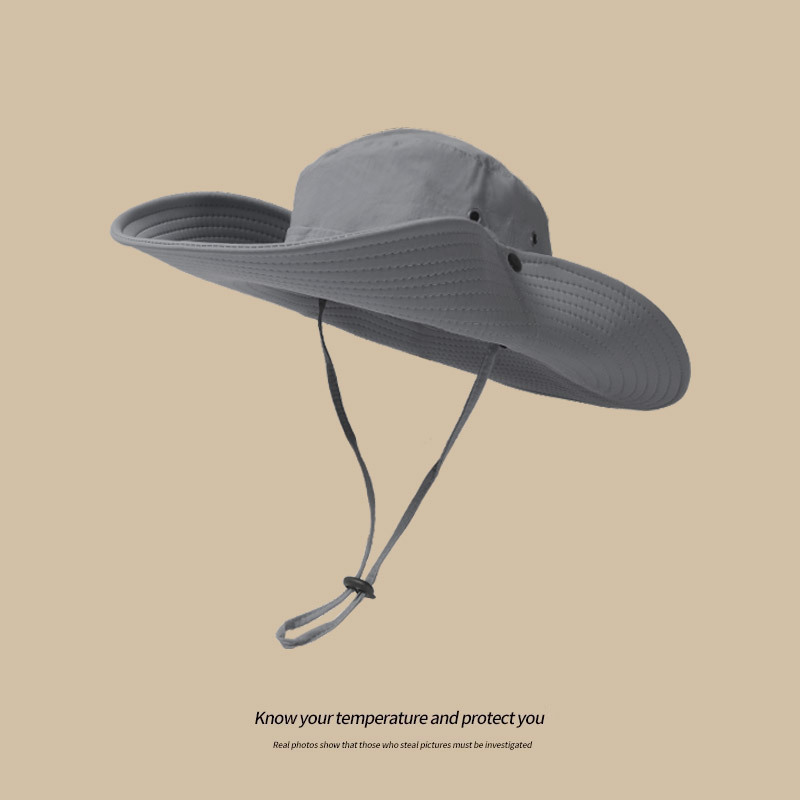 V888-ELOSUNG25108-202504141646-00 Water-Repellent Wide-Brim Bucket Hat with Adjustable Chin Strap - Sun Protection Grey - Image 1
