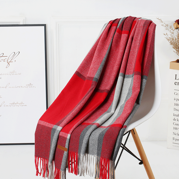V888-ELOSUNG25144-202504171827-00 Cozy Color Block Fringe Scarf - Red Shawl for Fall and Winter - Image 1