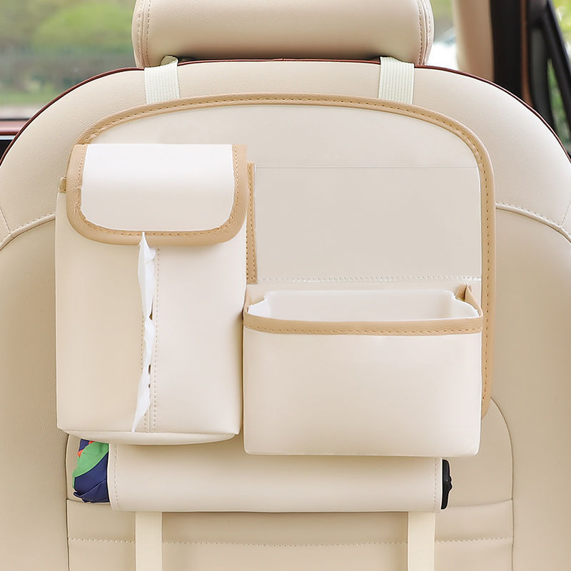 V888-ELOSUNG25222-202504211247-00 Car Seat Back Organizer with Practical design-Multi-Pocket Storage for Tissues and Gadgets-Beige - Image 1