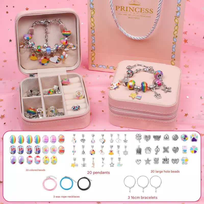 V888-ELOSUNG25301-202504211347-00 Colorful Kids DIY Beaded Bracelet Set - Creative Jewelry Making Kit with Princess Gift Box and Display Stand - Image 1