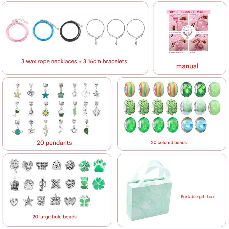 V888-ELOSUNG25312-202504221138-00 Unicorn DIY Beaded Bracelet Kit for Kids - Green Crystal Beads and Charms Jewelry Set with Gift Box - Image 1