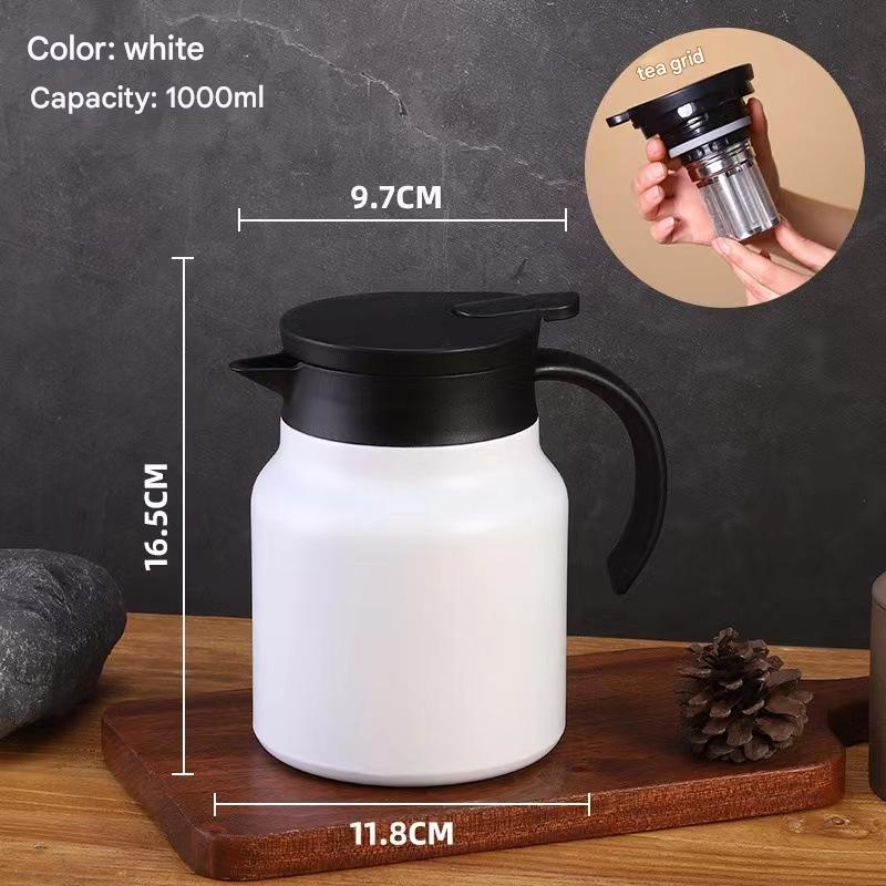 V888-ELOSUNG25342-202509091325-00 White 316 Stainless Steel Stewing Tea Kettle with Wooden Handle - Insulated Tea and Coffee Kettle with Infuser for Home and Office - Image 1