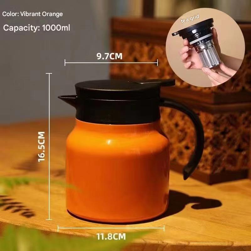 V888-ELOSUNG25343-202509091325-00 Orange 316 Stainless Steel Stewing Tea Kettle with Wooden Handle - Insulated Tea and Coffee Kettle with Infuser for Home and Office - Image 1