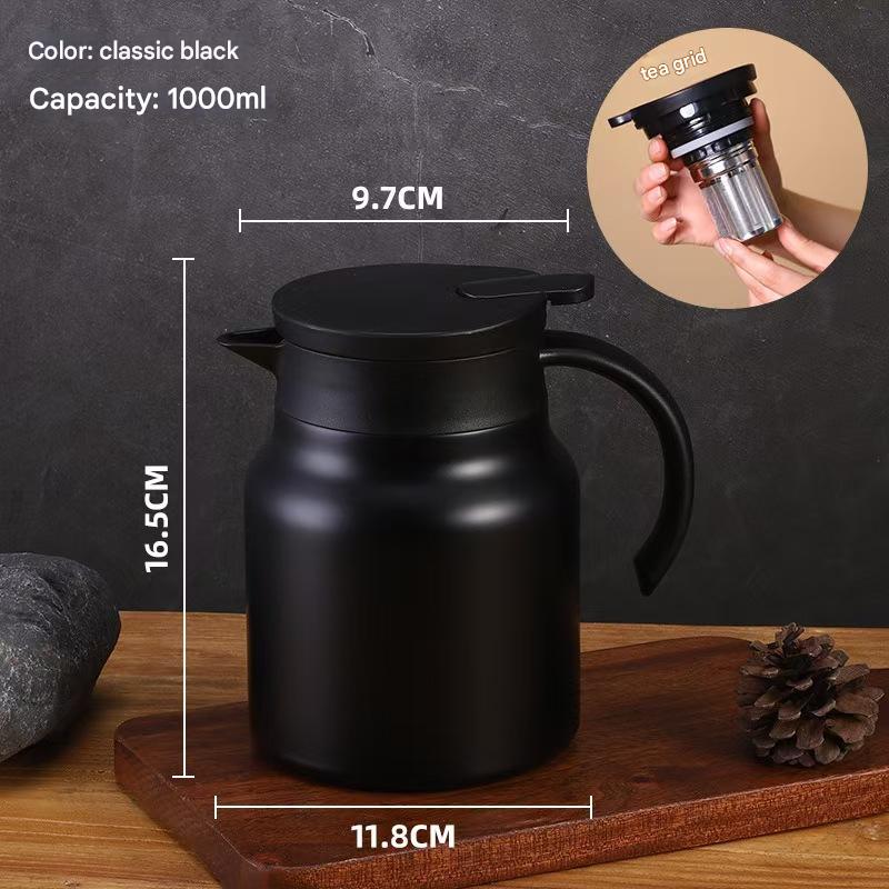 V888-ELOSUNG25344-202504221206-00 Black 316 Stainless Steel Stewing Tea Kettle with Wooden Handle - Insulated Tea and Coffee Kettle with Infuser for Home and Office - Image 1