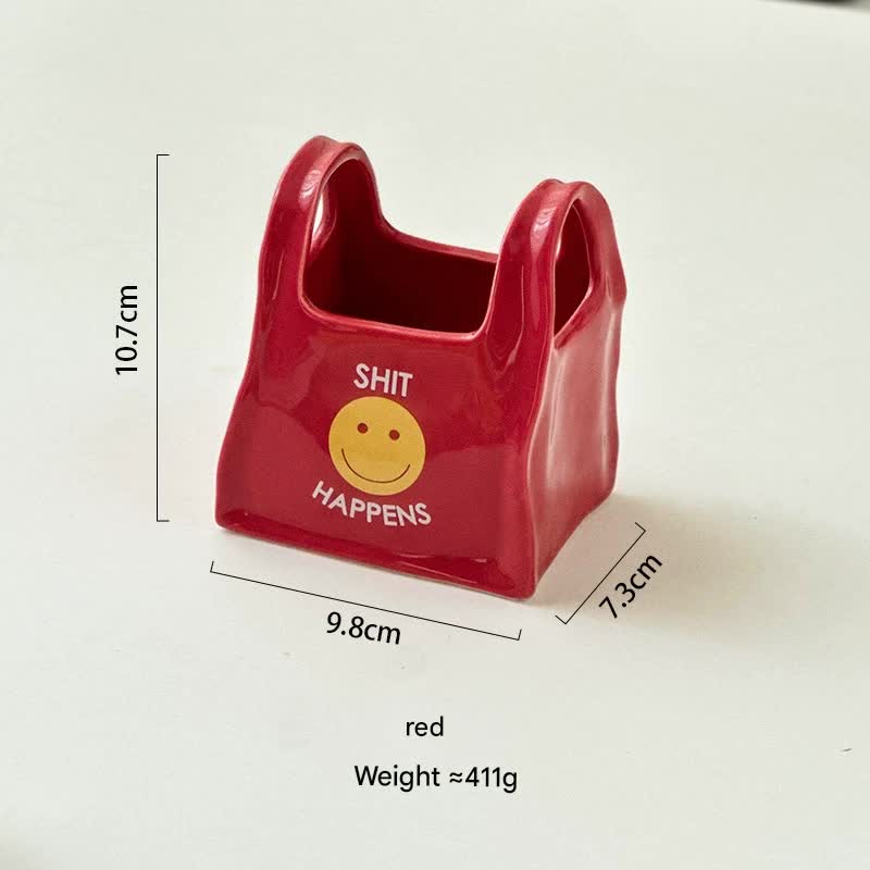V888-ELOSUNG25348-202504221206-00 Red Ceramic Desktop Organizer - Cute Hand Shaped Pencil Holder and Makeup Brush Storage for Home and Office - Image 1