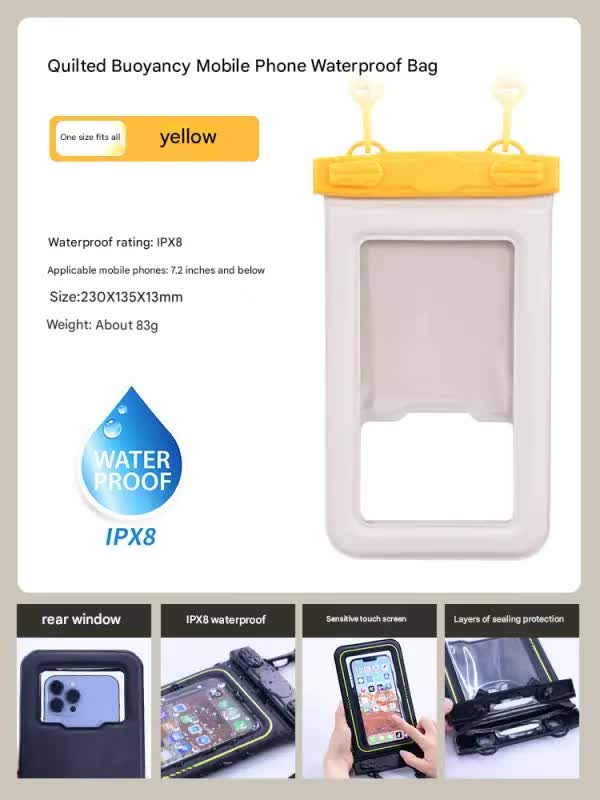 V888-ELOSUNG25364-202504281221-00 IPX8 Waterproof Phone Pouch with Inflatable Floating Layer,Touchscreen Dry Bag for Swimming(yellow) - Image 1