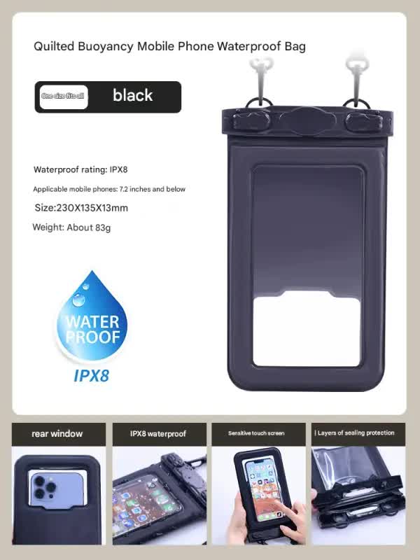 V888-ELOSUNG25365-202504281421-00 IPX8 Waterproof Phone Pouch with Inflatable Floating Layer,Touchscreen Dry Bag for Swimming(black) - Image 1