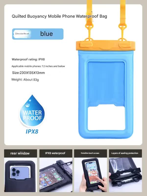 V888-ELOSUNG25368-202504281422-00 IPX8 Waterproof Phone Pouch with Inflatable Floating Layer,Touchscreen Dry Bag for Swimming(blue) - Image 1