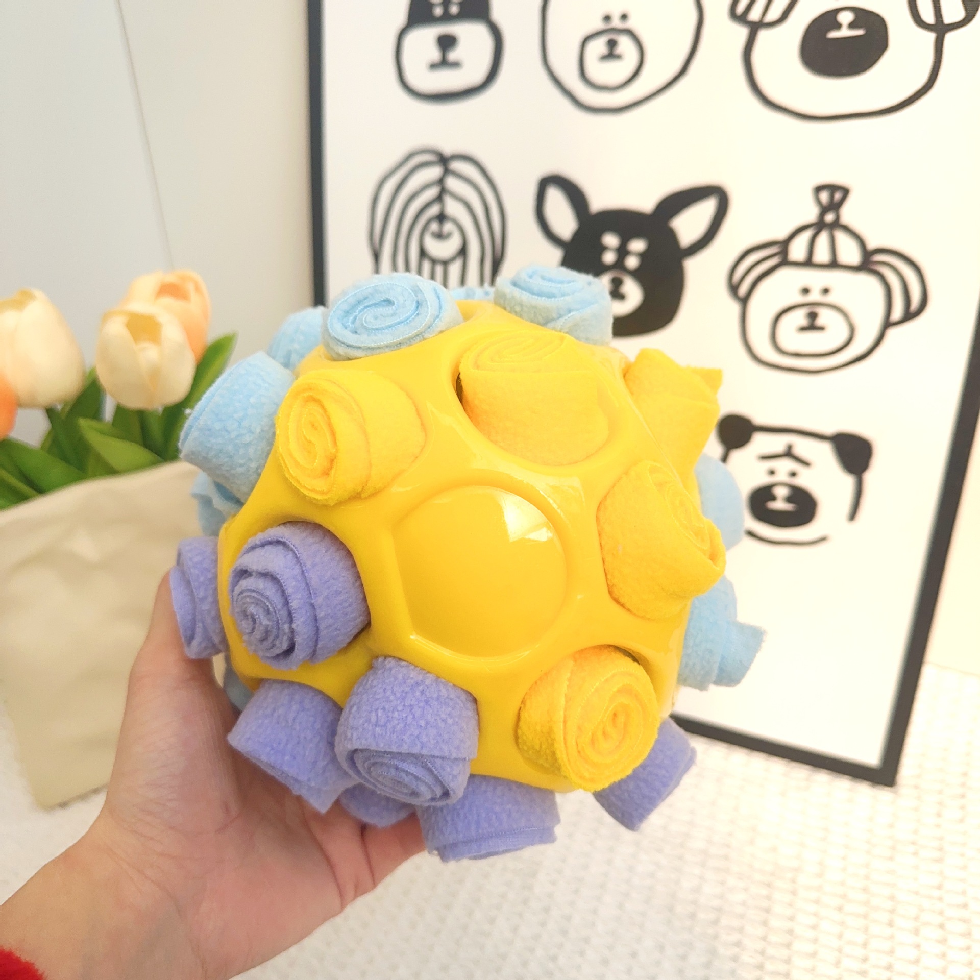 V888-ELOSUNG25423-202504281241-00 Rubber Snuffle Ball for Pets,Interactive Hollow Treat-Hiding Toy for Dogs and Cats(Yellow) - Image 1