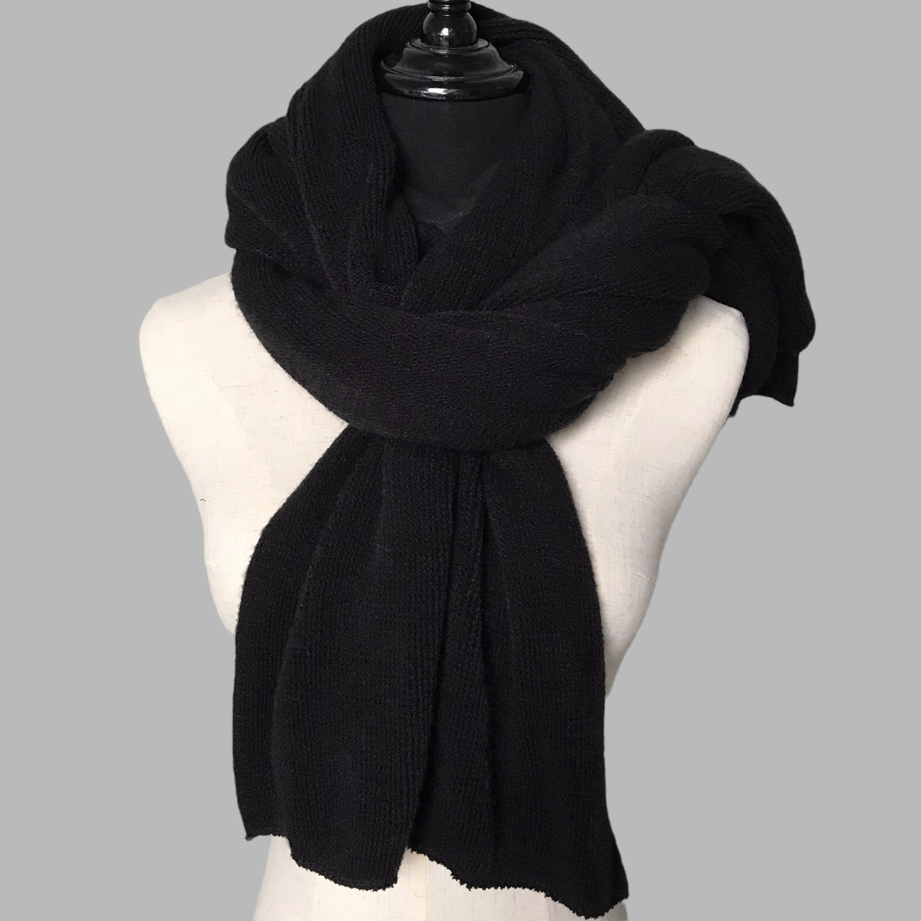 V888-ELOSUNG25433-202504281211-00 Black Imitation Cashmere Solid Scarf - Warm Winter Shawl for Men and Women - Image 1