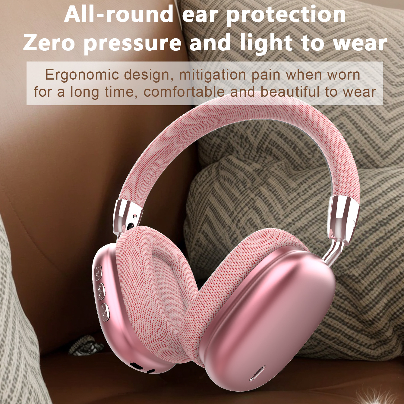 V888-ELOSUNG25664-202505081718-00 Premium Wireless Bluetooth Headphones with Stereo Hi-Fi Sound(pink) - Image 1