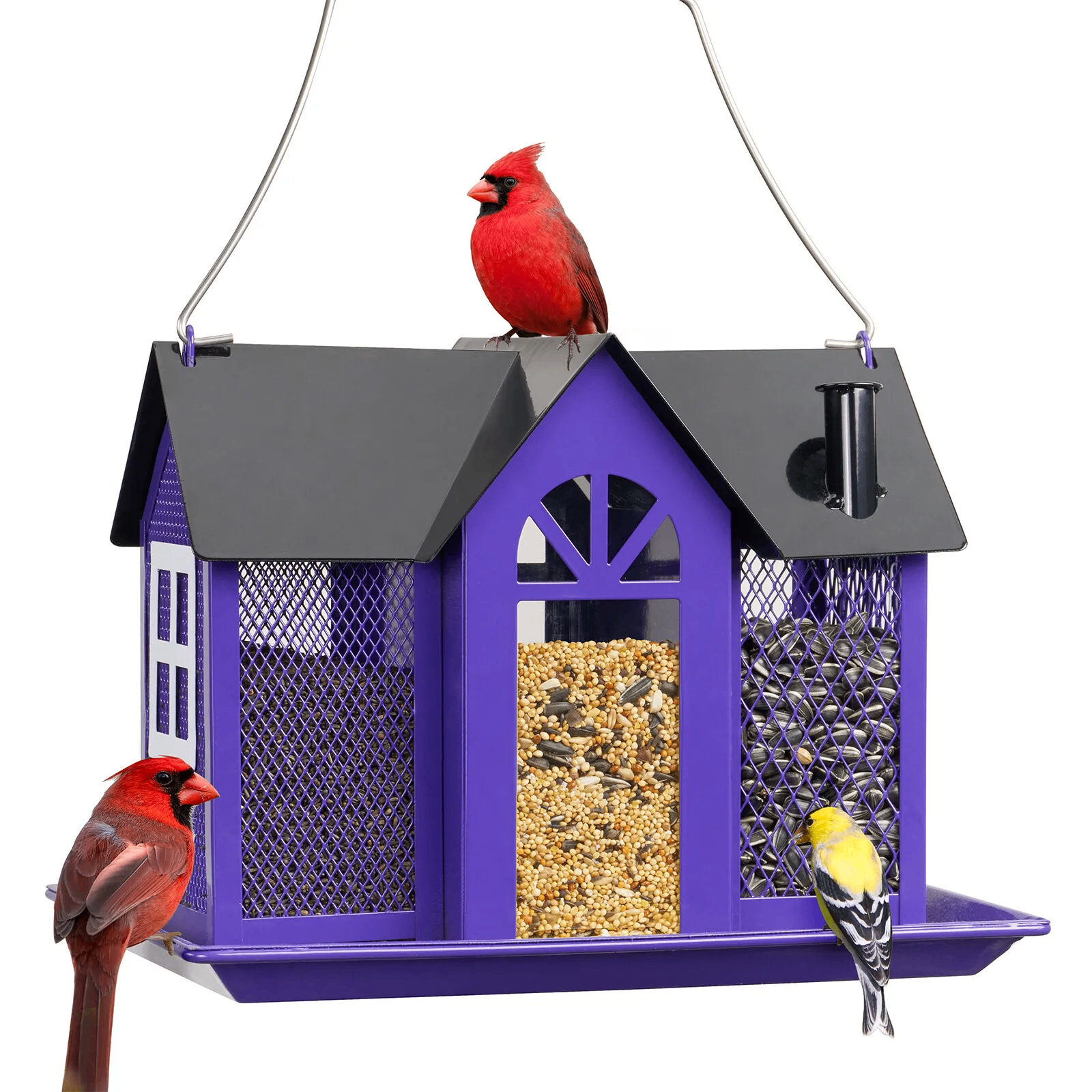 V888-ELOSUNG25687-202505081727-00 Charming House-Shaped Hanging Bird Feeder - Durable Metal Design for Wild Birds(purple) - Image 1