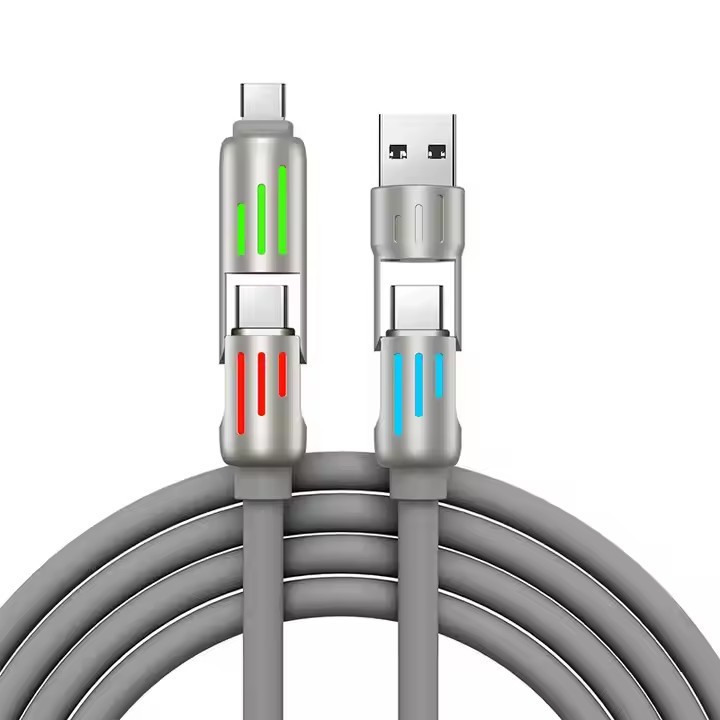 V888-ELOSUNG25709-202505081747-00 Universal PD Fast Charging Cable with LED Indicator - Zinc Alloy, Durable 1.5m Silicone Cord - Multiple Connector Options(Gray) - Image 1
