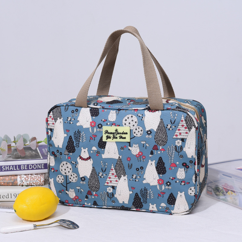 V888-ELOSUNG25726-202505081706-00 Versatile Portable Handled Bag - Durable Waterproof Fabric, Ideal for Toiletries, Lunch & Travel(Light blue white bear) - Image 1