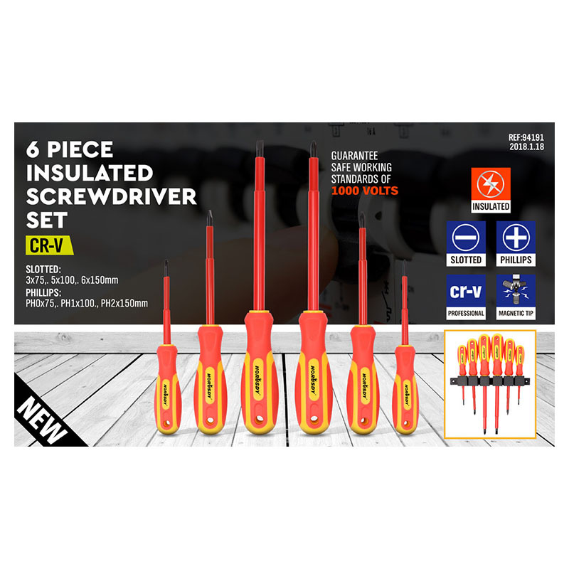 V888-ELOSUNG25737-202505132010-00 6-Piece Insulated Screwdriver Set - 1000V Rated, CR-V Steel with Magnetic Tips & Wall Rack - Image 1