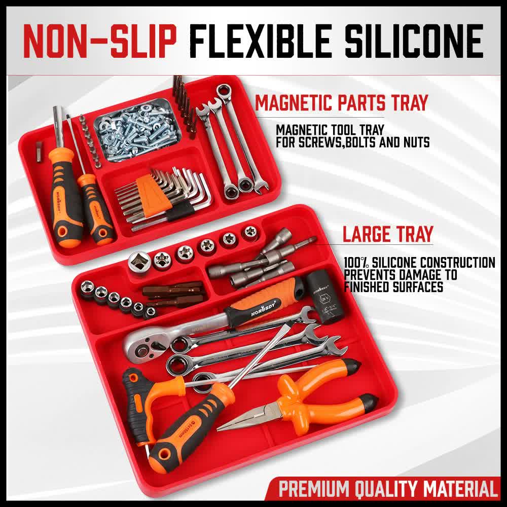V888-ELOSUNG25745-202505131642-00 Set of 2 Non-Slip Flexible Silicone Tool Organizer Trays with Magnetic Parts Holder - Image 1