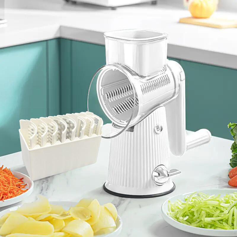 V888-ELOSUNG25747-202505131648-00 Multi-Function Rotary Vegetable Slicer & Grater - 5 Blade Types (10 Pcs Total) with Storage Box-white - Image 1