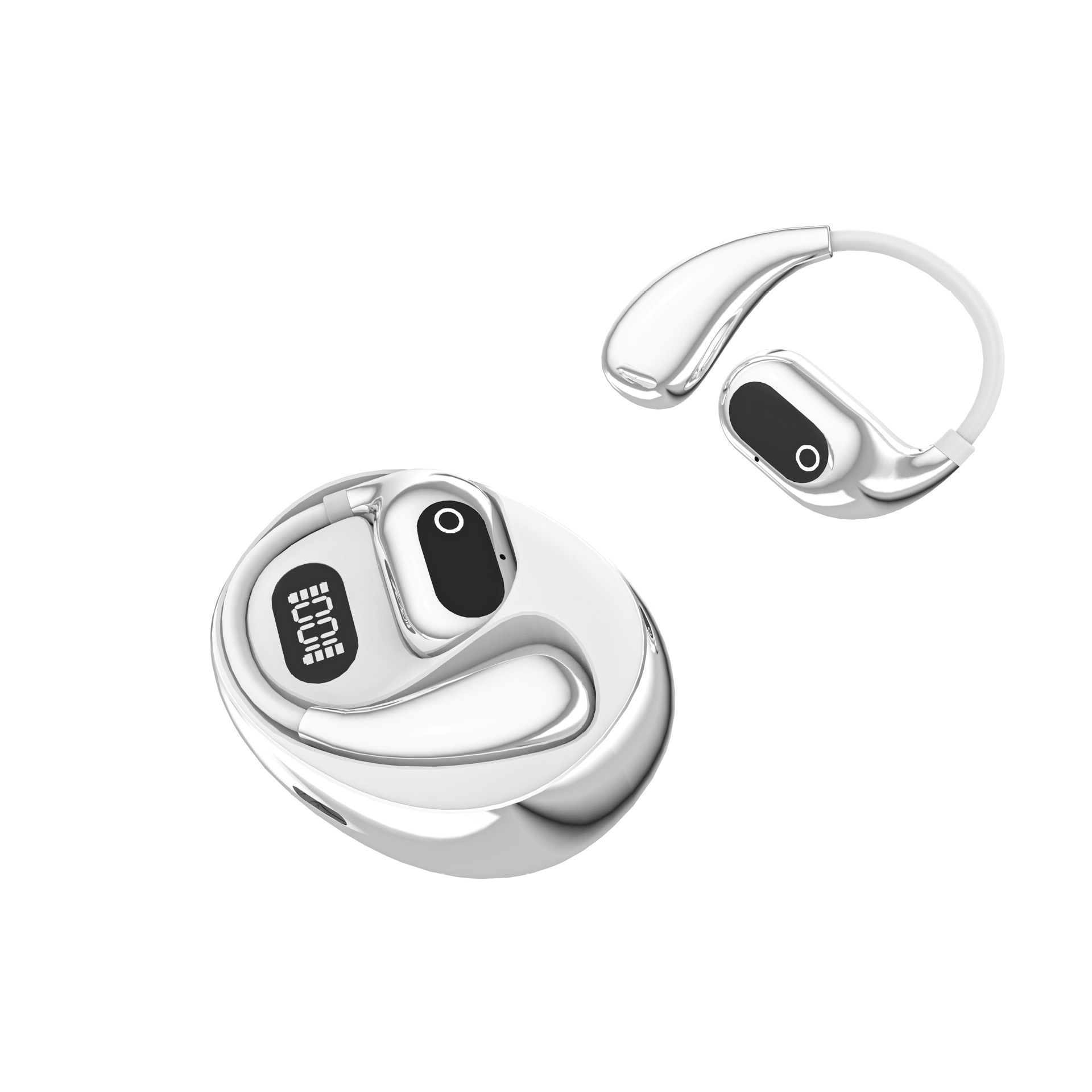 V888-ELOSUNG25760-202505131730-00 AI Smart Translation Earbuds - Open-Ear TWS Bluetooth Headphones with 144 Language Support & LED Display Case(White) - Image 1
