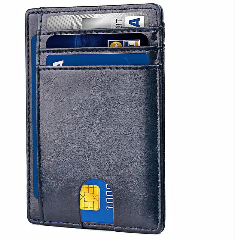 V888-ELOSUNG25782-202505131906-00 Slim Minimalist Leather Wallet with ID Window & RFID Blocking - Holds 12 Cards & Cash(Navy blue) - Image 1