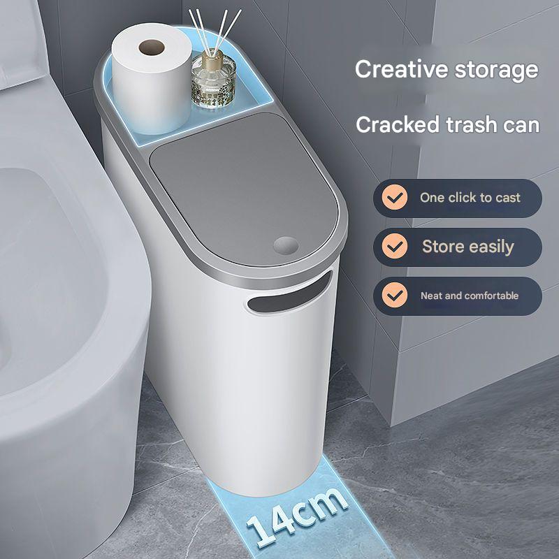 V888-ELOSUNG25840-202505151625-00 Slim Press-Top Trash Can with Top Storage Compartment - Narrow Design for Bathroom & Small Spaces(Ash cover + ash bucket) - Image 1